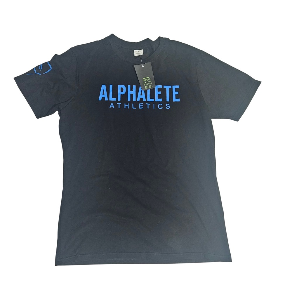 Alphalete Athletics Mens XXL Black Blue Logo Short Sleeve Wolf Training T-Shirt